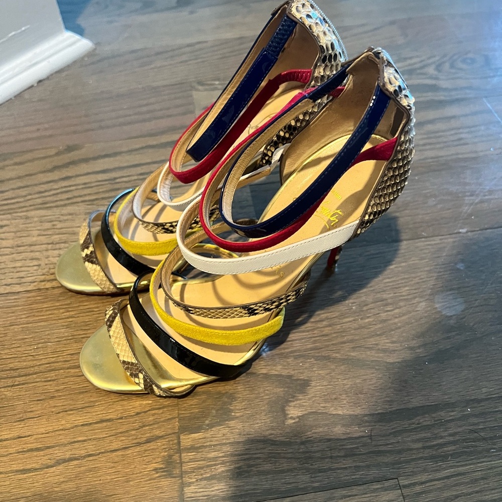 Christian Louboutin Mariniere 100 Multicolor strappy python heel